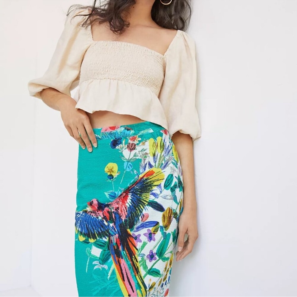 Anthropologie Maeve Size XS Tropical Bird Knit Pencil Skirt